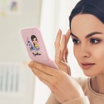 Personalised Cartoon Character Birth Flower Portable LED Double-Sided Makeup Mirror with Name Birthday Bridesmaid Gift for Women