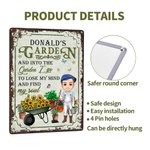 Personalised Retro Cartoon Gardening Character Vertical Metal Sign with Name Garden Decor Birthday Housewarming Gift for Grandma Mom Family