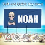 Personalisierte niedlichen Cartoon-Charakter schnell trocken überdimensioniert Strand Handtuch mit Namen Strand Party Sommer Urlaub Geschenk für Kinder Familie