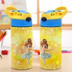 Personalisierte 3D Cartoon Ballett Mädchen Name 12 oz Wasserflasche mit Griff und Stroh Geburtstag zurück zu Schule Geschenk für Mädchen