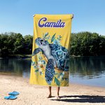 Personlig blommig sköldpadda hav snabbtorkad överdimensionerad strandhandduk med namn strandfest sommar semestergåva för vän familj