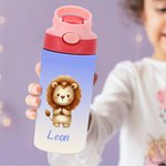 Personalized Cartoon Animals Star Name 12 oz Kid Insulated Water Bottle with Handle and Silicone Straw Daily Travel Essential Birthday Gift for Kids
