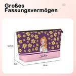 Personalisierte Cartoon-Mädchen Fliegende Geburtsblume Tragbare Kosmetiktasche mit Namen Geburtstag Jahrestagsgeschenk für Damen