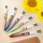 Personalisierter Geburtsblume Glitter 4-in-1 Kugelschreiber mit Namen Woche der Pflegekräfte Geburtstagsgeschenk für Krankenschwestern Lehrer