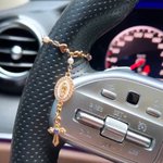 Personalized Heart Zircon Virgin Mary Steering Wheel Rosary Charm with Cross and Birthstone Car Decor Communion Baptism Religious Gift for Christians