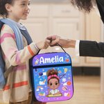 Personalisierte Cartoon-Charakter Briefpapier Elemente isolierte Lunch Bag mit Namen Portable Picknick zurück zu Schule Geschenk für Jungen Mädchen