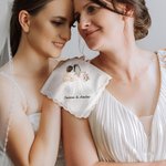 Personalized Cartoon Bride and Mom 100% Cotton Handkerchief with Names and Text Wedding Anniversary Gift for Mom Bride