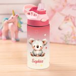 Personalized Cartoon Animals Star Name 12 oz Kid Insulated Water Bottle with Handle and Silicone Straw Daily Travel Essential Birthday Gift for Kids