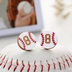 Personalized Baseball Wooden Sterling Silver Stud Earrings with Engraved Number Baseball Game Day Birthday Gift for Baseball Lover