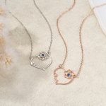 Personalised Heart Birthstone Birth Flower Necklace with Name Dainty Jewellery Birthday Anniversary Valentine's Day Gift for Women