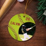 Personalized Softball Baseball Photo Ceramic Ornament with Name and Number Tree Decoration Christmas Birthday Gift for Ball Player Coach Friends