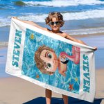Personalisiertes Schwimmbad 3D Cartoon Kinder Strandtuch mit Namen Schnelltrocknend Sommer Reise Urlaub Geschenk für Jungen Mädchen