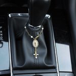 Personalized Heart Zircon Virgin Mary Steering Wheel Rosary Charm with Cross and Birthstone Car Decor Communion Baptism Religious Gift for Christians