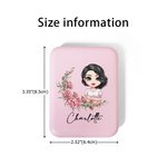 Personalised Cartoon Character Birth Flower Portable LED Double-Sided Makeup Mirror with Name Birthday Bridesmaid Gift for Women