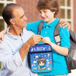Personalisierte Cartoon-Charakter Briefpapier Elemente isolierte Lunch Bag mit Namen Portable Picknick zurück zu Schule Geschenk für Jungen Mädchen