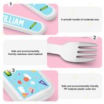 Gepersonaliseerd Schattig Cartoon Kind Veilig Roestvrij Staal Vork Lepel Mes 3 Stuks Bestek Set met Naam en Etui Terug naar School Verjaardagscadeau voor Kinderen
