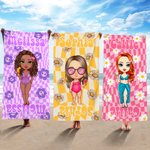 Personlig Checkerboard Cartoon Character Quick Dry Oversized Strandhandduk med namn Strandfest Sommarsemester Present till vän Familj