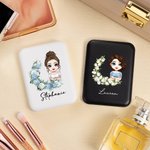 Personalised Cartoon Character Birth Flower Portable LED Double-Sided Makeup Mirror with Name Birthday Bridesmaid Gift for Women