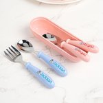 Personalized Cute Animal Food-Grade Stainless Steel Name Spoon Fork 2 Pcs Cutlery Set with Case Birthday Back to School Gift for Toddler Kid