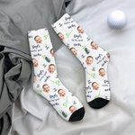 Personalized Golf Theme Face Photo Portrait Design Soft Breathable Socks with Title Father's Day Birthday Gift for Dad Golf Players