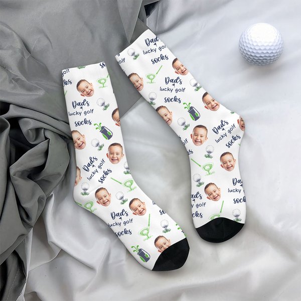 Personalised Golf Theme Face Photo Portrait Design Soft Breathable Socks with Title Father's Day Birthday Gift for Dad Golf Players