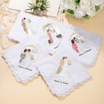 Personalized Cartoon Bride and Mom 100% Cotton Handkerchief with Names and Text Wedding Anniversary Gift for Mom Bride