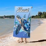 Personlig blommig sköldpadda hav snabbtorkad överdimensionerad strandhandduk med namn strandfest sommar semestergåva för vän familj