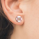 Personalized Baseball Wooden Sterling Silver Stud Earrings with Engraved Number Baseball Game Day Birthday Gift for Baseball Lover