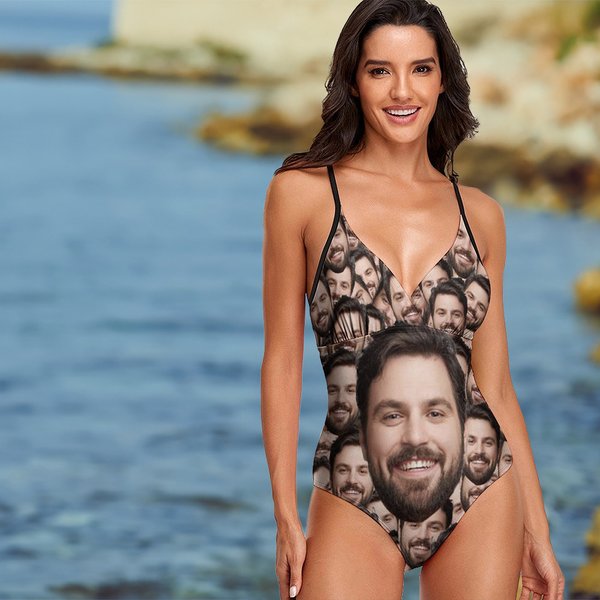 Personalized Funny Face Photo Women Swimsuit Beach Essentials Summer Vacation Birthday Anniversary Gift for Girlfriend Wife