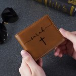 Personalized Cross PU Leather Wallet with Name Religious Baptism First Holy Communion Gift for Christian Men