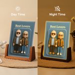 Personlig Rolig 3D tecknad karaktär Foto Akryl LED nattlampa med träbas och titel Heminredning Födelsedagspresent för husdjursälskare Familj