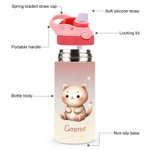 Personalized Cartoon Animals Star Name 12 oz Kid Insulated Water Bottle with Handle and Silicone Straw Daily Travel Essential Birthday Gift for Kids