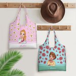 Personalizada de dibujos animados Chica Volando Nacimiento Flor Bolsa Tote Grande Portátil con Nombre Aniversario Cumpleaños Regalo para Mujeres