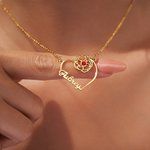 Personalised Heart Birthstone Birth Flower Necklace with Name Dainty Jewellery Birthday Anniversary Valentine's Day Gift for Women