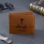 Personalized Cross PU Leather Wallet with Name Religious Baptism First Holy Communion Gift for Christian Men