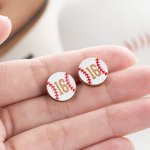 Personalized Baseball Wooden Sterling Silver Stud Earrings with Engraved Number Baseball Game Day Birthday Gift for Baseball Lover