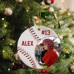 Personalized Softball Baseball Photo Ceramic Ornament with Name and Number Tree Decoration Christmas Birthday Gift for Ball Player Coach Friends