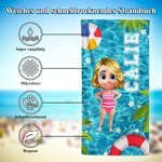 Personalisiertes Pooldesign 3D Cartoon Kinder Strandtuch mit Namen Schnelltrocknend Sommer Urlaub Geburtstag Geschenk für Jungen Mädchen
