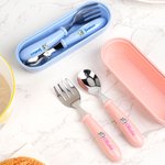 Personalized Cute Animal Food-Grade Stainless Steel Name Spoon Fork 2 Pcs Cutlery Set with Case Birthday Back to School Gift for Toddler Kid