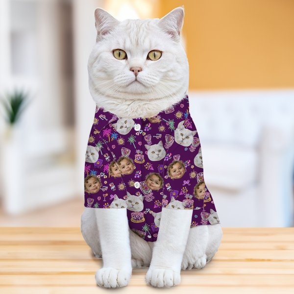 Personalized 1-3 Face Photos Fluorescent Pattern Pet Shirt Birthday Anniversary Gift for Dog Cat Lovers