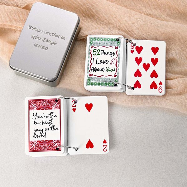 Personalised 52 Things I Love About You Playing Poker Cards with Box Long Distance Relationship Anniversary Gift for Couple