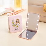 Personalised Cartoon Character Birth Flower Portable LED Double-Sided Makeup Mirror with Name Birthday Bridesmaid Gift for Women