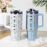 Personalizzato Multicolor Floral Mom 40 oz Tumbler con 1-8 nomi e cannuccia Accessori da viaggio Festa della mamma Regalo di compleanno per la mamma nonna
