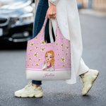 Personalizada de dibujos animados Chica Volando Nacimiento Flor Bolsa Tote Grande Portátil con Nombre Aniversario Cumpleaños Regalo para Mujeres