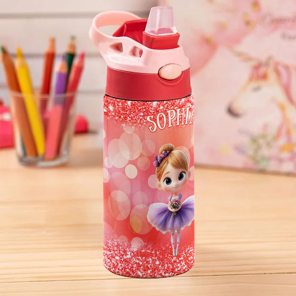 Bouteille d'eau personnalisée en 3D avec poignée et paille Cadeau d'anniversaire pour filles