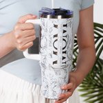 Personalizzato Multicolor Floral Mom 40 oz Tumbler con 1-8 nomi e cannuccia Accessori da viaggio Festa della mamma Regalo di compleanno per la mamma nonna