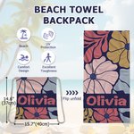 Personalised Danish Flower 2 in 1 Foldable Quick Dry Beach Towel All-in-One Bag with Name Beach Party Travel Birthday Gift for Women