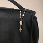 Personalized Heart Zircon Virgin Mary Steering Wheel Rosary Charm with Cross and Birthstone Car Decor Communion Baptism Religious Gift for Christians