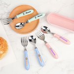 Personalized Cute Animal Food-Grade Stainless Steel Name Spoon Fork 2 Pcs Cutlery Set with Case Birthday Back to School Gift for Toddler Kid