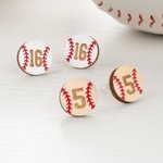 Personalized Baseball Wooden Sterling Silver Stud Earrings with Engraved Number Baseball Game Day Birthday Gift for Baseball Lover